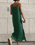 Chic Green Cotton Linen Sleeveless Dress