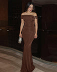 Off Shoulder Pleated Bodycon Dress