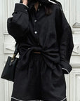 Casual Spring Autumn Women's Set with Loose Shirt and Shorts