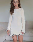 Elegant Ruffled Hem Long Sleeve Knit Dress