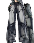 Vintage Style Patchwork Denim Pants for Women