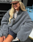 Stylish Gray Fleece Stand Collar Jacket for Women