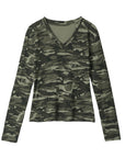 HeyHenry Camouflage V-Neck Long Sleeve Top