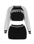Trendy Casual Baseball Sweatshirt Skirt Set