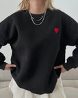 Casual Heart Print Pullover Sweatshirt for Women
