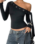 Sexy Asymmetrical Long Sleeve T-Shirt