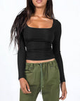 Women's Slim Fit Long Sleeve U-Neck Top