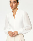 V-Neck Sheer Long Sleeve Blouse for Women