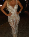 2026 New European and American Style Deep V Long Sleeve Sequin Dress
