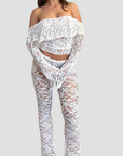 Sexy Lace Hollow Out Long Pants Set