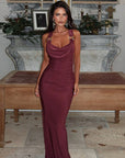 Elegant Backless Dress with Polo Neck