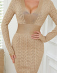 Elegant V-Neck Long Sleeve Bodycon Dress