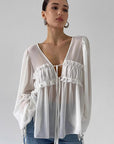 Chiffon Ruffle Tie Shirt for Women