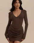 Elegant V-Neck Long Sleeve Bodycon Dress