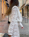New Lace Hollow Out Long Sleeve Two Piece Set