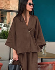 Loose Brown Cotton Linen Set for Women