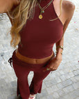 Stylish Halter Neck Backless Two-Piece Set