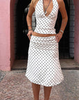 Summer Polka Dot Halter Neck High Waist Skirt Set