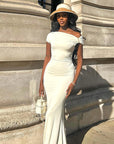 Off Shoulder Pleated Bodycon Dress
