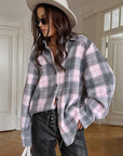 Spring Casual Color Block Plaid Shirt for Women