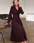 Elegant Brown V-Neck Long Sleeve Dress for Women