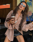 Loose Vintage Plaid Long Sleeve Shirt for Women