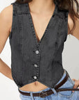 Fashionable Women's V-Neck Denim Vest