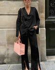 Fashion Casual Set with V-Neck Cardigan and Long Pants