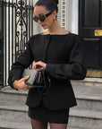 Chic Black Long Sleeve Blazer Dress Set