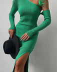 Stylish Long Sweater Dress with Asymmetrical Neck