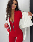 Casual Zipper Stand Collar Jumpsuit for Women