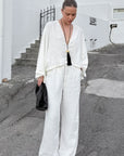 Stylish V-Neck Batwing Sleeve Top and Pants Set