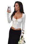 Sexy Bowknot Lace Long Sleeve Top