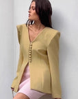 Retro Brown V-Neck Blazer for Women