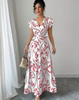 2026 Spring Summer New Floral Ruffle V-Neck Dress