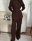 Chic Long Sleeve Lapel Waist-Defining Set