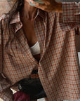 Loose Vintage Plaid Long Sleeve Shirt for Women