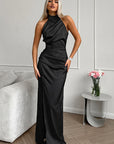 Elegant Halter Neck Satin Dress for Summer