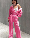 Trendy Pink Velvet Two-Piece Set for Women
