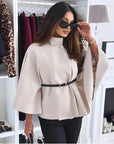Elegant Winter Women's Cape Coat with Waist Tie