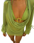 New Women's Hollow Crop Top with Long Sleeves and Skirt Set
