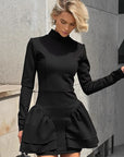 French Style Little Black Dress with High Neck