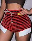 High-Waisted Striped Drawstring Shorts for Women
