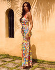 Colorful Summer Dress with Halter Neck