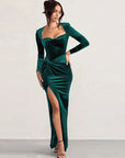 Elegant Long Sleeve Velvet Dress with Slit