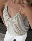 Elegant Satin Cami Top with Ruching