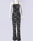 2025 Autumn New Women's Striped Backless Jumpsuit