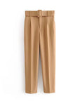 Casual High Waist Straight Leg Pants with Belt