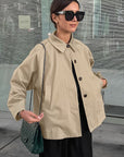 French Khaki Long Trench Coat for Women
