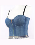 Sexy Backless Denim Crop Top with Fringe